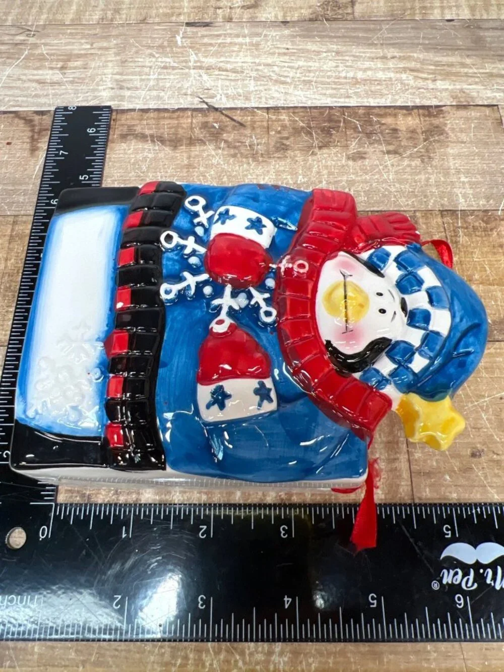 Snowman-Themed Ceramic Box With Red Ribbon Accent